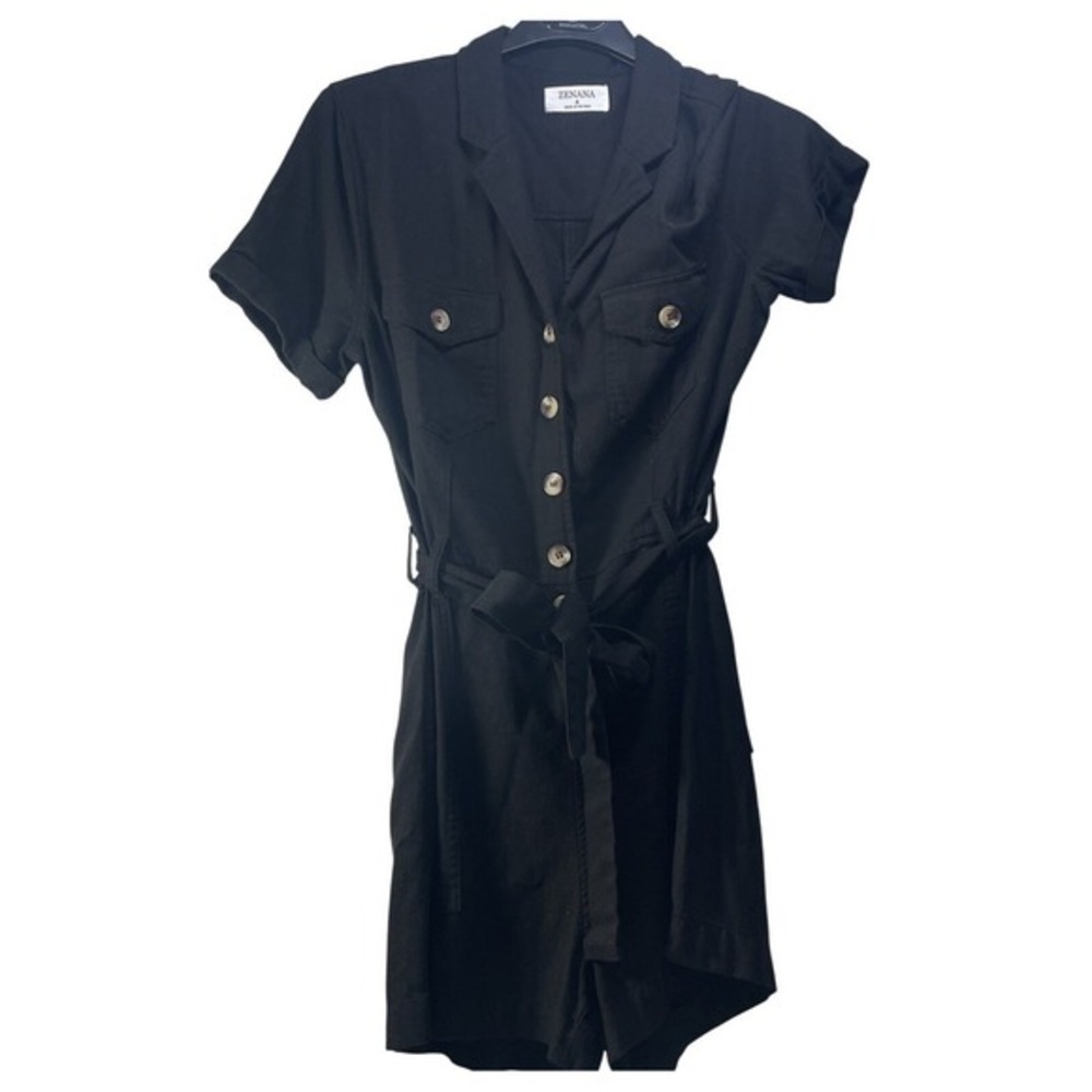 Zenana Black Romper‎  Button Front Belted One Piece Shorts Small Utility goth